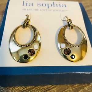NEW! Lia Sophia 3 Stone Goldtone Earrings